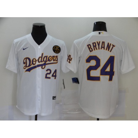 Men's Los Angeles Dodgers #24 Kobe Bryant White 2020 KB Patch Cool Base Stitched Jersey