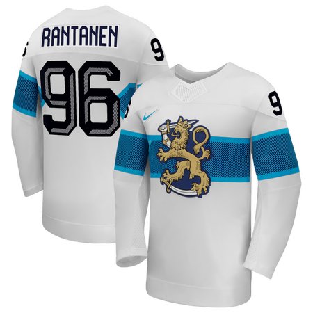 Men's Finland Hockey #96 Mikko Rantanen White 2026 Away Replica Jersey