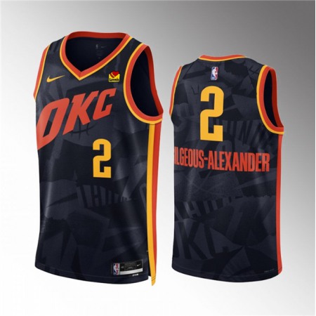 Men's Oklahoma City Thunder #2 Shai Gilgeous-Alexander Black 2023/24 City Edition Stitched Basketball Jersey Men's Oklahoma City Thunder #2 Shai Gilgeous-Alexander Black 2023/24 City Edition Stitched Basketball Jersey