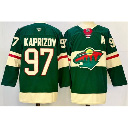 Men's Minnesota Wild #97 Kirill Kaprizov Green 2024-25 With Patch Home Stitched Hockey Premium Jersey