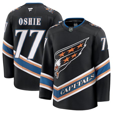 Men's Washington Capitals #77 TJ Oshie Black 2024-25 Alternate Stitched Hockey Premium Jersey