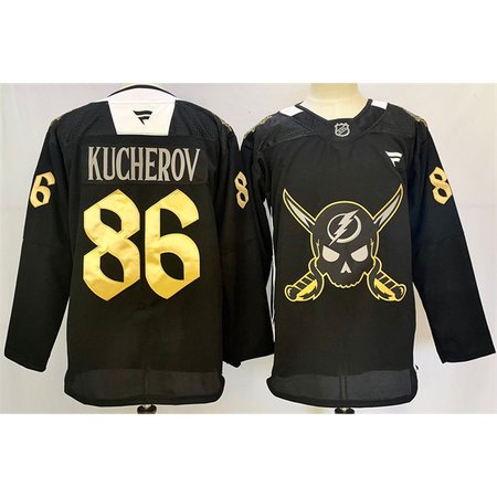 Youth Tampa Bay Lightning #86 Nikita Kucherov 2024-25 Black Gasparilla inspired Pirate-themed Warmup Stitched Jersey