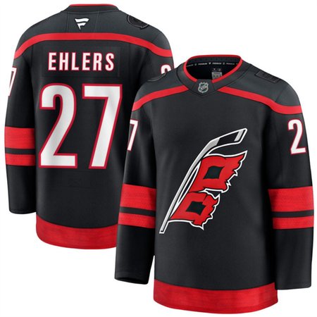 Men's Carolina Hurricanes #27 Nikolaj Ehlers Black 2024-25 Home Stitched Hockey Premium Jersey