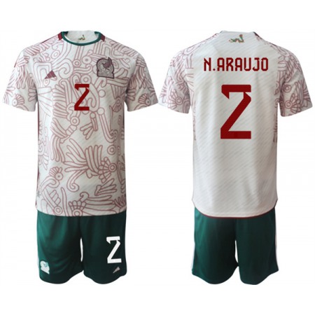 Men's Mexico #2 N.Araujo White Away Soccer Jersey Suit
