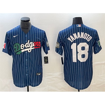 Men's Los Angeles Dodgers #18 Yoshinobu Yamamoto Navy Cool Base With Patch Stitched Baseball Jersey Men's Los Angeles Dodgers #18 Yoshinobu Yamamoto Navy Cool Base With Patch Stitched Baseball Jersey