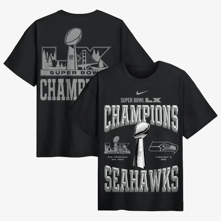 Men's Seattle Seahawks Nike Black Super Bowl LX Champions Locker Room Trophy Collection Authentic T-Shirt