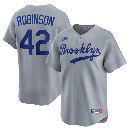 Men's Brooklyn Dodgers #42 Jackie Robinson Nike Gray Throwback Cooperstown Collection Limited Jersey