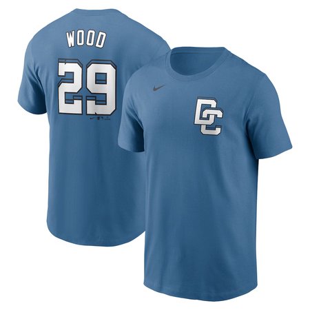 Men's Washington Nationals #29 James Wood Blue 2025 City Connect Fuse Name & Number 2.0 T-Shirt