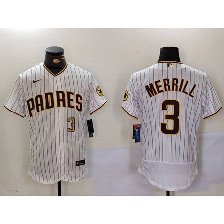 Men's San Diego Padres #3 Jackson Merrill White Flex Base Stitched Baseball Jersey