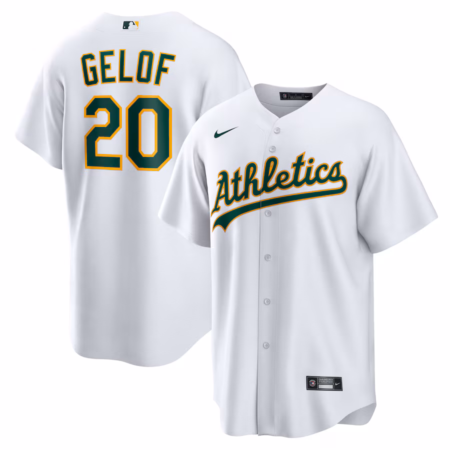 Men's Oakland Athletics #20 Zack Gelof Nike White Home Replica Jersey