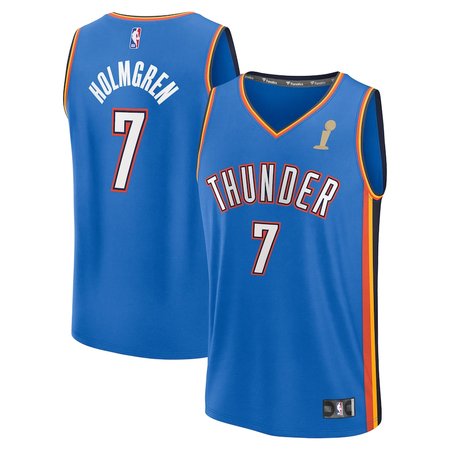 Men's Oklahoma City Thunder #7 Chet Holmgren Fanatics Blue 2025 NBA Finals Champions Fast Break Replica Player Icon Edition Jersey Men's Oklahoma City Thunder #7 Chet Holmgren Fanatics Blue 2025 NBA Finals Champions Fast Break Replica Player Icon Edition Jersey