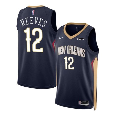 Men's New Orleans Pelicans #12 Antonio Reeves Navy 2024 Draft Icon Edition Stitched Basketball Jersey Men's New Orleans Pelicans #12 Antonio Reeves Navy 2024 Draft Icon Edition Stitched Basketball Jersey