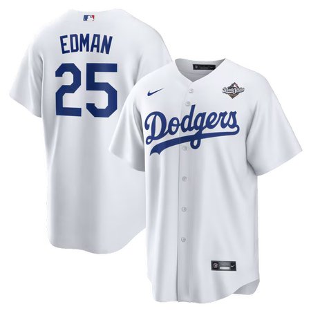 Men's Los Angeles Dodgers #25 Tommy Edman Nike White 2025 World Series Home Replica Player Jersey Men's Los Angeles Dodgers #25 Tommy Edman Nike White 2025 World Series Home Replica Player Jersey
