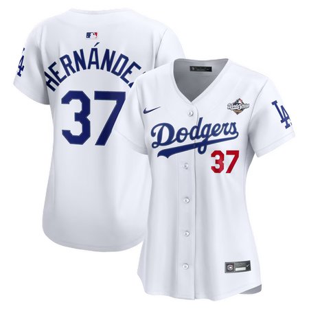 Women's Los Angeles Dodgers #37 Teoscar Hernandez Nike White 2025 World Series Home Limited Jersey