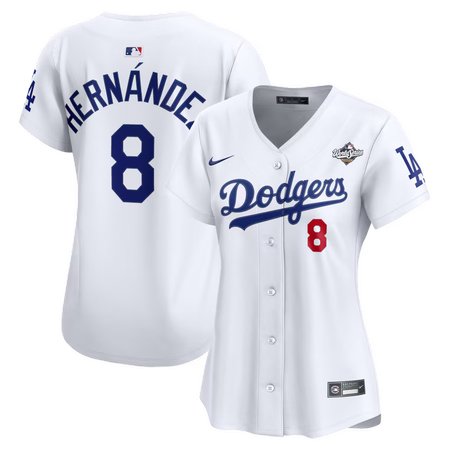 Women's Los Angeles Dodgers #8 Enrique Hernandez Nike White 2025 World Series Home Limited Jersey