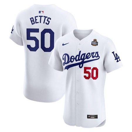 Men's Los Angeles Dodgers Mookie Betts Nike White 2024 World Series Home Elite Player Jersey Men's Los Angeles Dodgers Mookie Betts Nike White 2024 World Series Home Elite Player Jersey