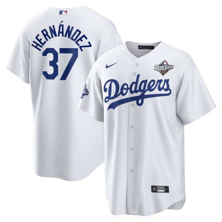 Men's Los Angeles Dodgers #37 Teoscar Hernandez Nike White Home 2025 World Series Champions Replica Jersey