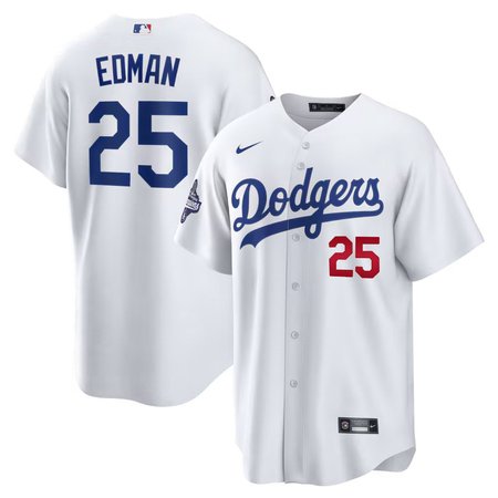 Men's Los Angeles Dodgers #25 Tommy Edman Nike White 2025 World Series Champions Home Limited Jersey Men's Los Angeles Dodgers #25 Tommy Edman Nike White 2025 World Series Champions Home Limited Jersey