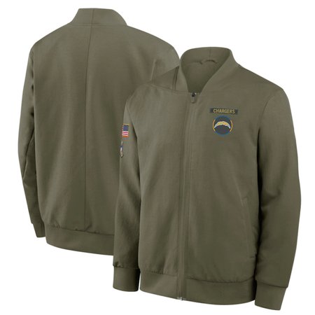 Men's Los Angeles Chargers Nike Olive 2025 Salute to Service Sideline Full-Zip Bomber Jacket