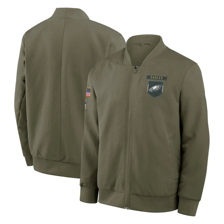 Men's Philadelphia Eagles Nike Olive 2025 Salute to Service Sideline Full-Zip Bomber Jacket
