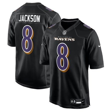 Men's Baltimore Ravens #8 Lamar Jackson Nike Carbon Black Fashion Game Jersey