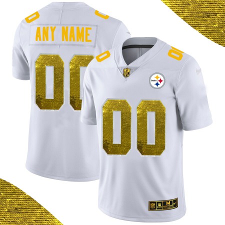 Men's Pittsburgh Steelers ACTIVE PLAYER White Custom Gold Fashion Edition Limited Stitched Jersey Men's Pittsburgh Steelers ACTIVE PLAYER White Custom Gold Fashion Edition Limited Stitched Jersey